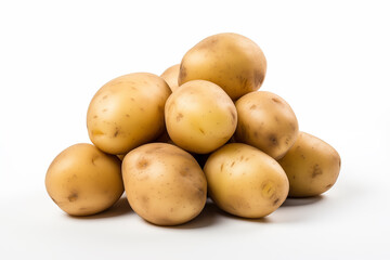 pile of raw potatoes on a white background