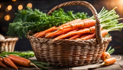 Raw fresh carrots and basket
