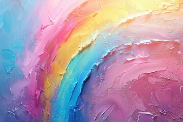 Textured painting of a pastel rainbow on a smooth wall surface.