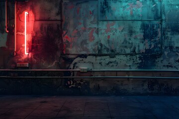 Neon lights on a cement wall set against a black backdrop.Neon lights on a cement wall against a black background


