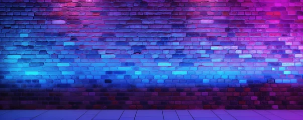  Neon blue lighting on a  brick wall pattern photo background © Zickert