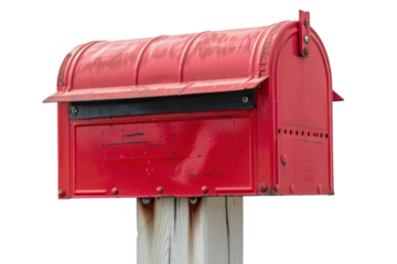 One red postal box on a transparent background.