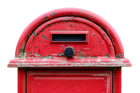 One red postal box on a transparent background.