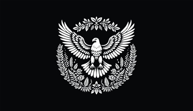 Eagle with flying, wings, flower, rose, leaves, beauty, floral, boho, botanical design logo 