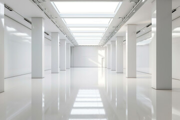 Blank white  hall with neon light for products display