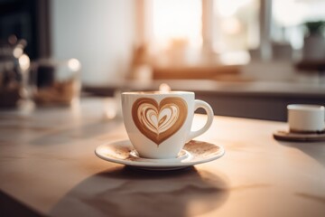 Hot latte art cofffee cup on wooden background - obrazy, fototapety, plakaty
