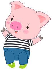 little pig , pig cartoon illustration. happy pig proud to present illustration kid
