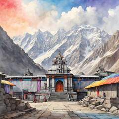 Sketch Of A Temple Situated In The Mountains