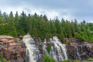 Cadillac Mountain Summit Road in Acadia National Park, Maine. Temporary waterfalls after heavy rain.  Heavy rains created rare waterfalls.