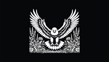 eagle with wings, floral, flower, rose logo design 