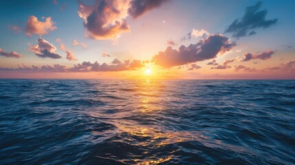 Inspirational sunrise shot over a calm sea with a quote about risk and opportunity in investing - obrazy, fototapety, plakaty