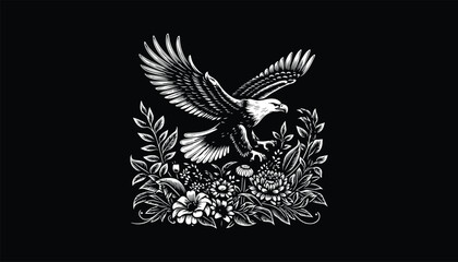 eagle with wings, flower, rose, 