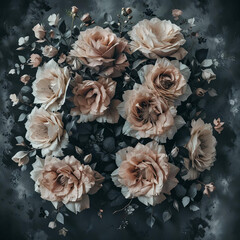 Elegant Black and White Floral Collage on Dark Background Gen AI