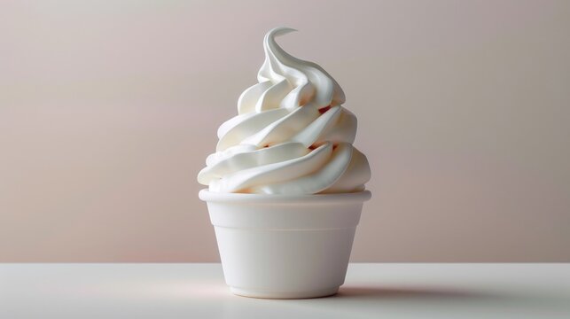 Vanilla Soft Serve Ice Cream in a White Paper Cup Against a Neutral Background