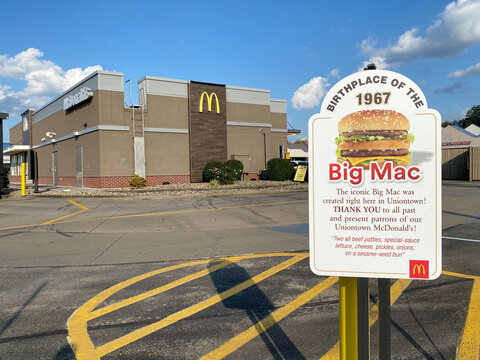 Uniontown, Pennsylvania -Feb 16,: McDonald's Birthplace of the Big Mac. The iconic Big Mac burger. Two all beef patties, special-sauce lettuce, cheese, pickles, onions, on a sesame seed bun.