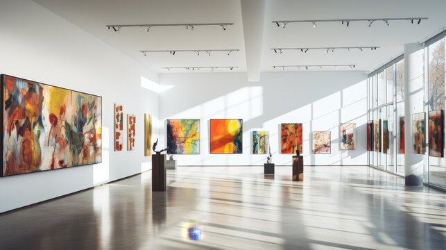 An art gallery with beautiful paintings 