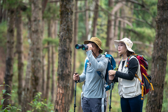 Hipster couple traveling tourist hiking holiday, wild adventure