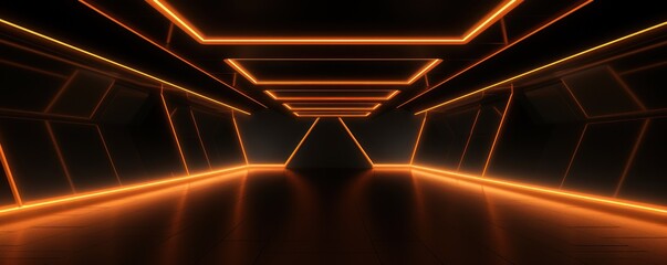 Fototapeta premium Orange neon tunnel entrance path design seamless tunnel lighting neon linear strip background