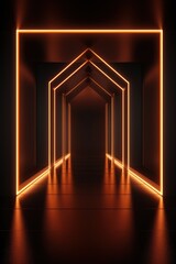 Orange neon tunnel entrance path design seamless tunnel lighting neon linear strip background