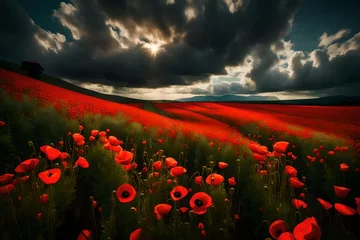 Gordijnen poppy field and sky © Adeel