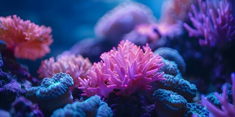 Vivid underwater coral reef ecosystem with fluorescent coral showcasing marine biodiversity. Concept Underwater Photography, Coral Reef Ecosystem, Marine Biodiversity, Vivid Colors, Fluorescent Coral