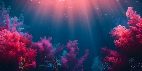 Thriving coral reef illuminates the depths of the deep sea. Concept Underwater Photography, Marine Ecosystems, Colorful Coral Reefs, Deep Sea Exploration, Ocean Conservation