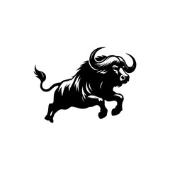 Fototapeta premium Silhouette of a charging bull isolated on a white background. Vector isolated of a mad bull, perfect for tattoo, logo, branding.