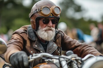 Obraz premium Experienced Aged man racer. Motorsport athlete. Generate Ai