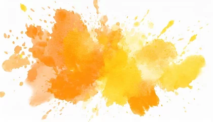 Fotobehang beautiful orange and yellow watercolor splash paint isolated on white texture or grunge background © Wayne