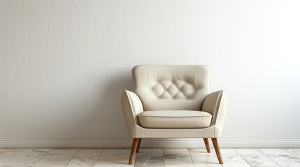 A modern beige armchair against blank wall