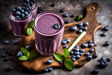 Glass of blueberry smoothie 