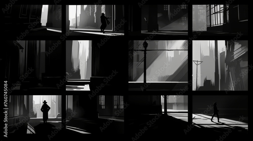 Aufkleber a coherent minimalistic storyboard comprising primarily of depth and shadows ai generated illustrati