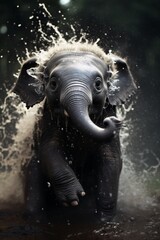 A baby elephant spraying itself with water AI generated illustration