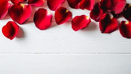 valentines day background with red rose petals on white background