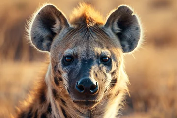 Schilderijen op glas Head of wild Hyena in front of blurry background © Firn