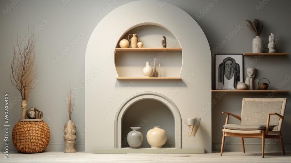 Aufkleber an alcove design with minimal objects in muted colors ai generated illustration