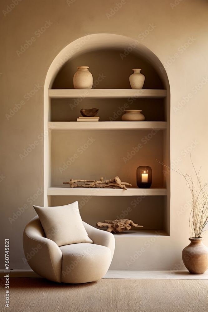 Poster an alcove design with minimal objects in muted colors ai generated illustration