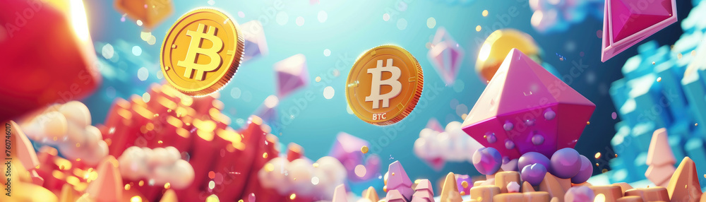 Poster a colorful image of a mountain with a bunch of coins and a b on it