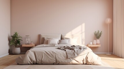 Digital mockup of a minimal muted bedroom space  AI generated illustration