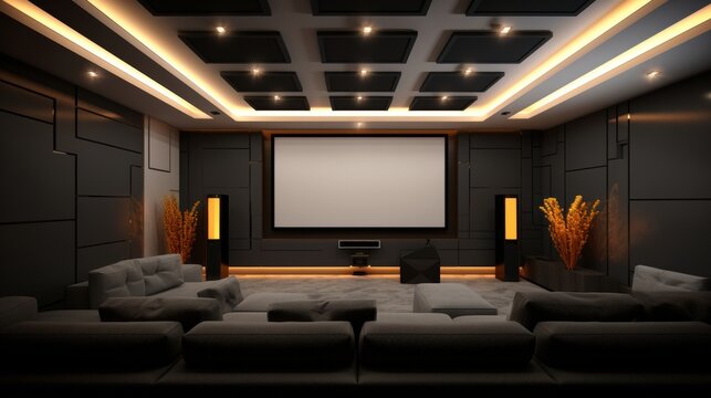 Detailed layout of a minimalist home cinema room  AI generated illustration