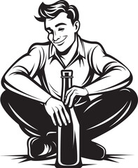 Liquor Lounge Vector Illustration of a Drinker Bacchus Blessing Emblematic Sitting Man and Bottle