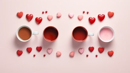 Flat lay creation showcasing minimalistic Valentines Day coffee mugs  AI generated illustration