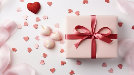 Flat lay featuring a simple Valentines Day wrapped gift  AI generated illustration