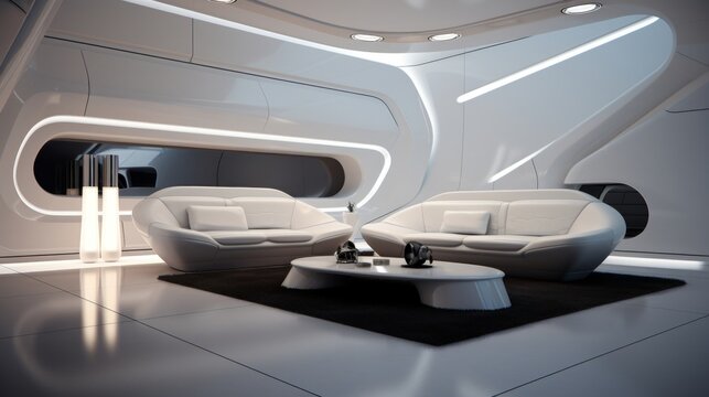 Futuristic minimalist living room presented in monotones  AI generated illustration