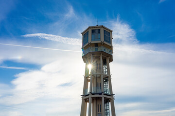 Siofok water lookout tower with blue sky in Hungary