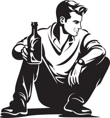 Serene Spirits Iconic Sitting Figure and Bottle Intoxicated Insights Emblematic Drinking Icon