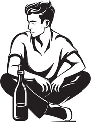 Bacchus Blessing Vector Man with Bottle Emblem Contemplative Quaff Symbolic Drinking Emblem