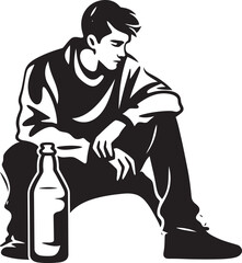 Intoxicating Contemplation Man with Alcohol Bottle Logo Boozy Reverie Vector Design of a Sitting Man