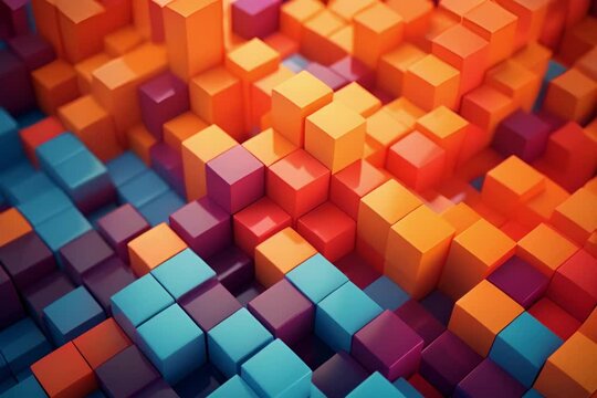 Abstract 3d animation, colorful geometric composition with cubes