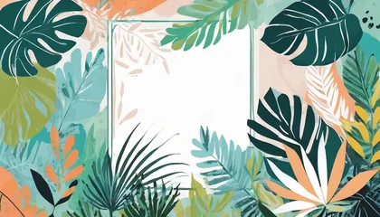 Fotobehang design banner frame background colorful poster background vector illustration exotic plants branches art print for beauty fashion and natural products wellness wedding and event © Wayne